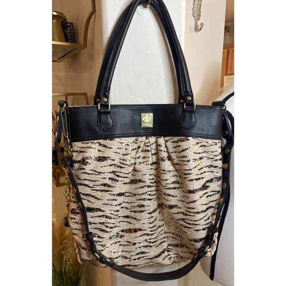 Kalencom Tote/Diaper Bag New Orleans Zip Double Handle Metallic Cheetah Print - Picture 1 of 8